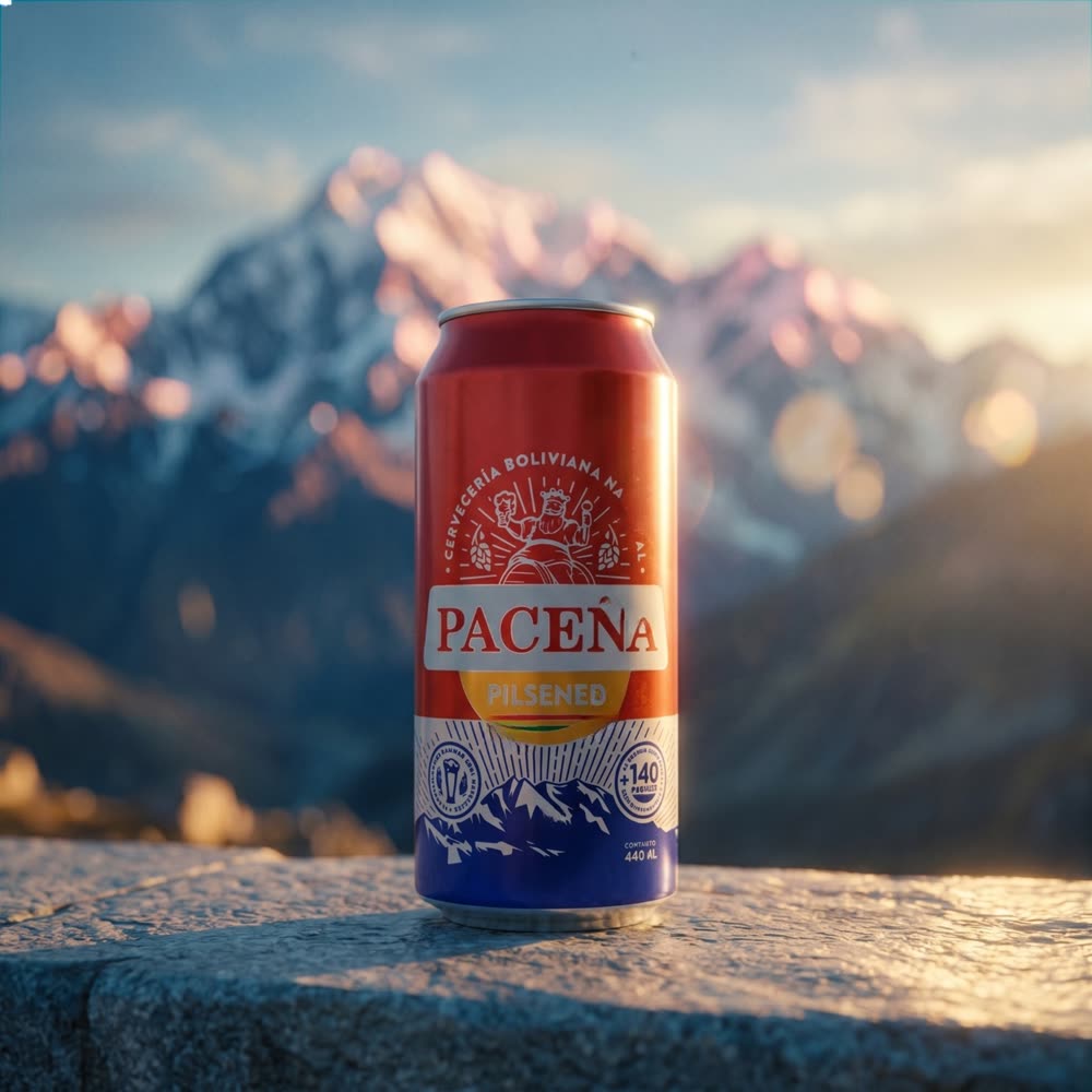 Lata de Cerveza Paceña frente a los Andes